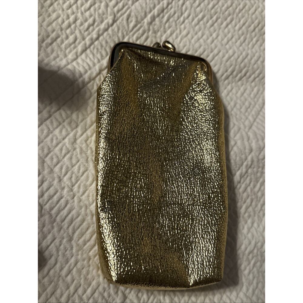 vintage St Thomas‎ gold lame leather coin purse or cigarette holder bag 1960s